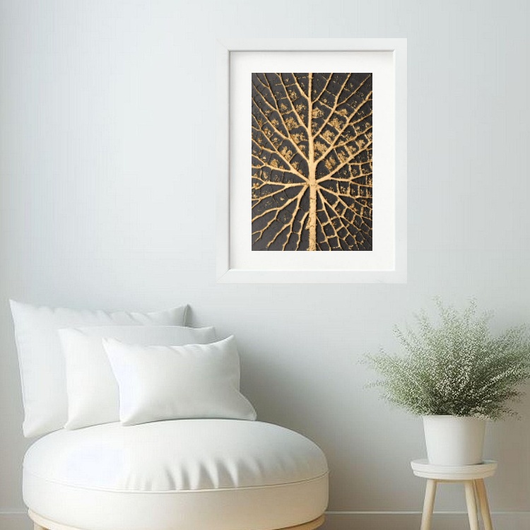 Quadro Abstrato Raíz Preto Dourado- 60x48 Cm