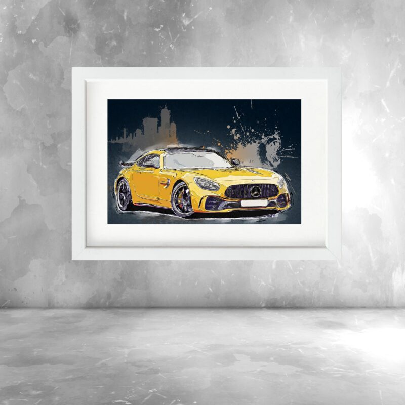 Quadro Aquarela Carro Esportivo Amarelo - 60x48 Cm