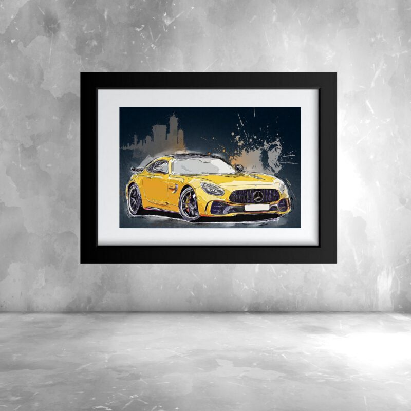Quadro Aquarela Carro Esportivo Amarelo - 60x48 Cm
