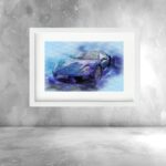 Quadro Aquarela Carro Esportivo Azul- 60x48 Cm