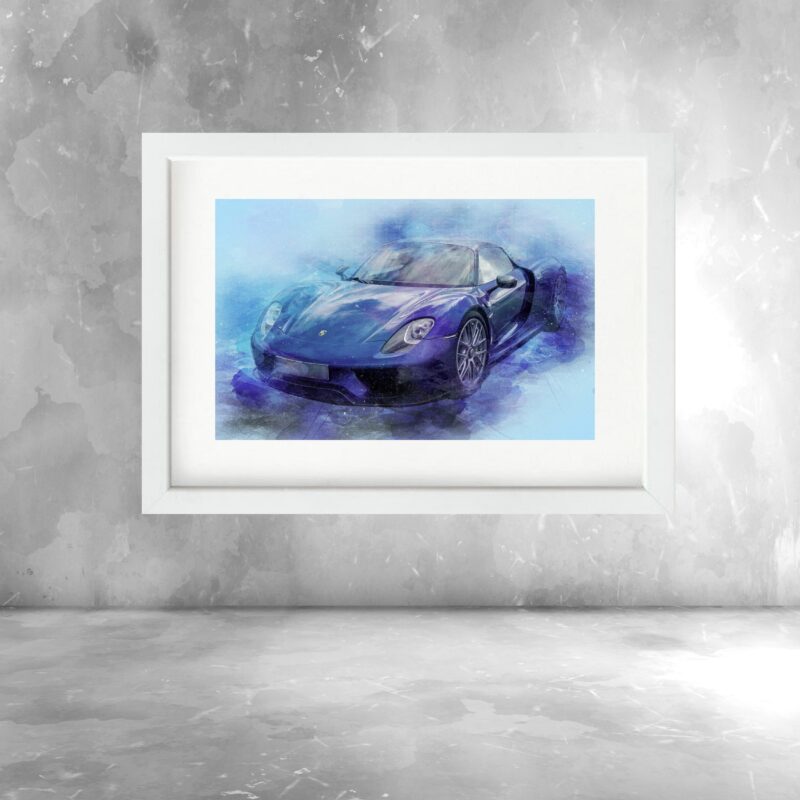 Quadro Aquarela Carro Esportivo Azul- 60x48 Cm