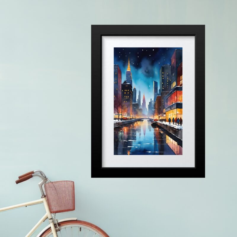 Quadro Aquarela Cidade Noite - 60x48 Cm