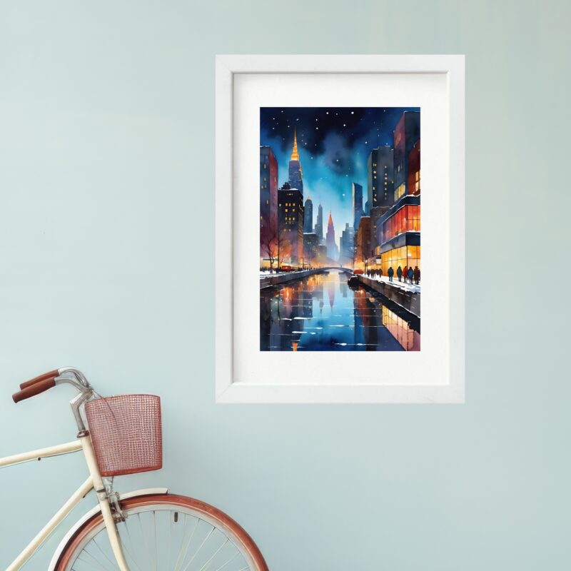 Quadro Aquarela Cidade Noite - 60x48 Cm