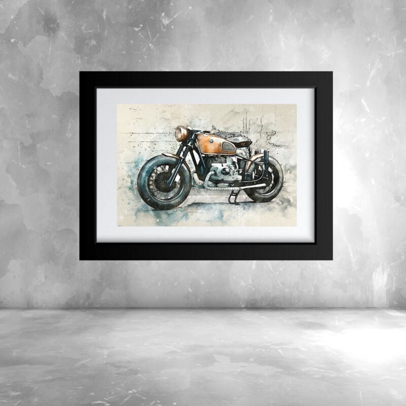 Quadro Aquarela Motocicleta Vintage- 60x48 Cm