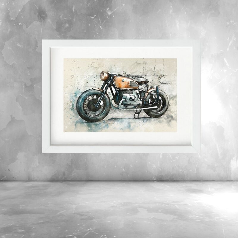 Quadro Aquarela Motocicleta Vintage- 60x48 Cm