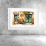 Quadro Aquarela Paisagem Bicicleta- 60x48 Cm