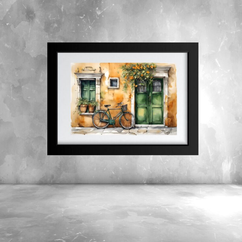 Quadro Aquarela Paisagem Bicicleta- 60x48 Cm