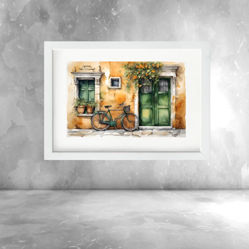Quadro Aquarela Paisagem Bicicleta- 60x48 Cm