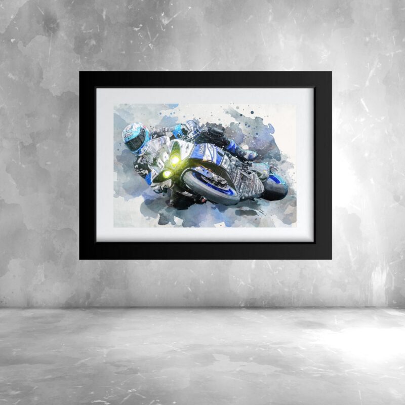 Quadro Aquarela Piloto Motocicleta- 60x48 Cm