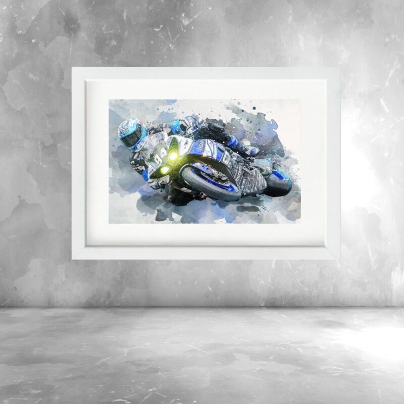 Quadro Aquarela Piloto Motocicleta- 60x48 Cm