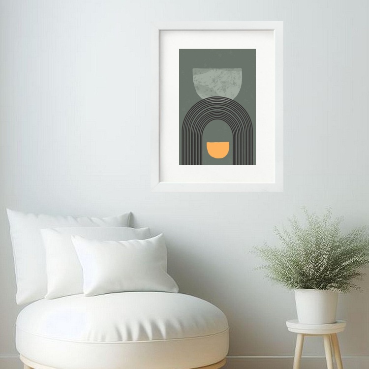 Quadro Arte Abstrata Arcos Boho Cinza- 60x48 Cm