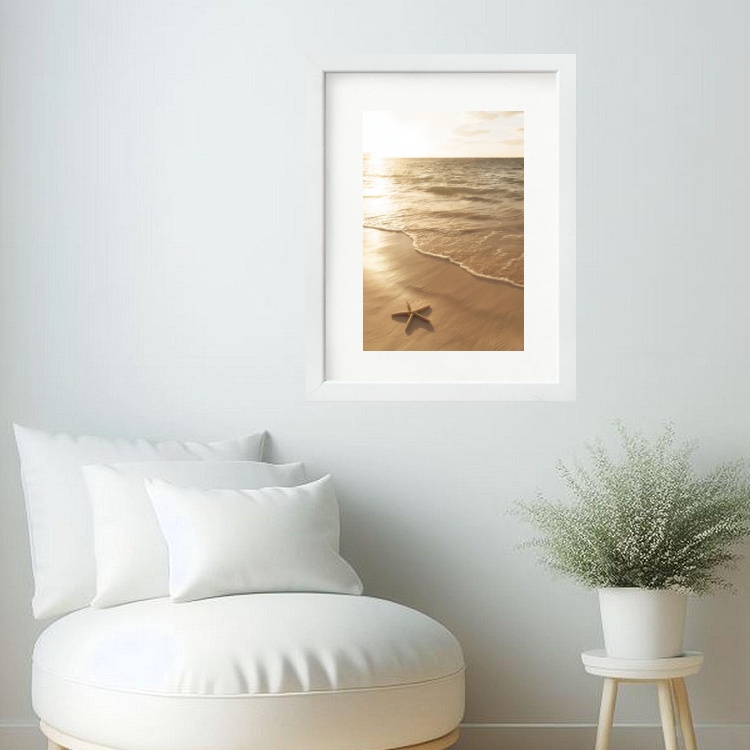 Quadro Arte Praia Bege Areia Estrela- 60x48 Cm