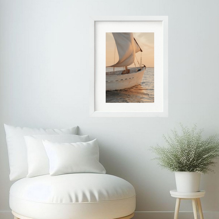 Quadro Arte Praia Bege Barco- 60x48 Cm