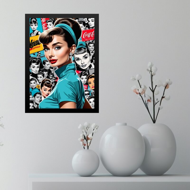 Quadro Audrey Hepburn Fundo Colagem