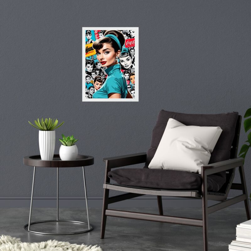 Quadro Audrey Hepburn Fundo Colagem