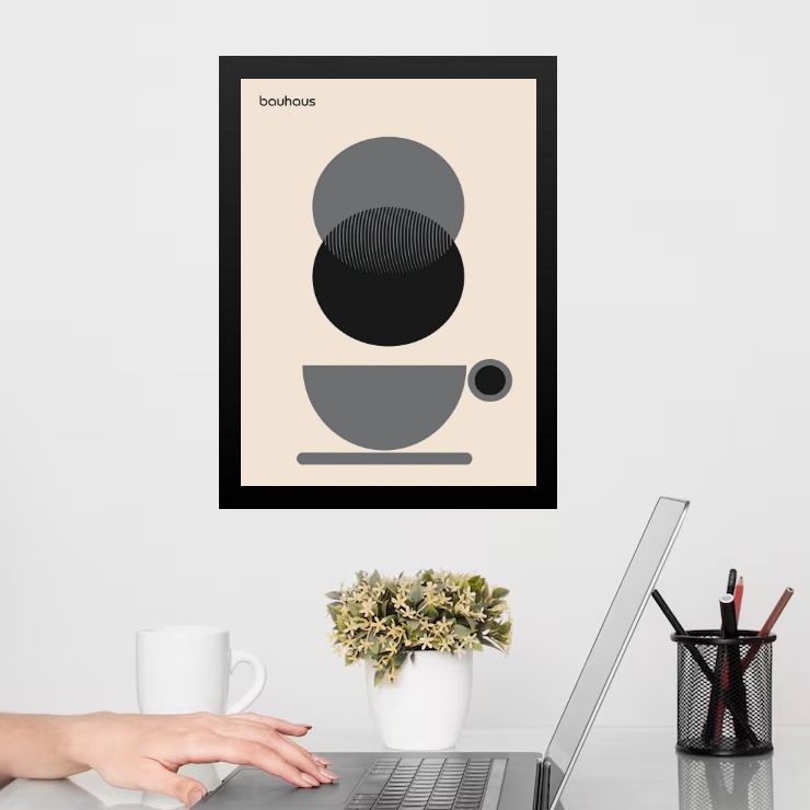 Quadro Bauhaus Cinza Preto Bege - Café