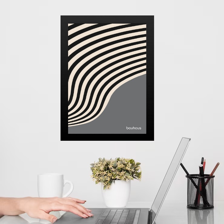 Quadro Bauhaus Cinza Preto - Curved Sinuosity