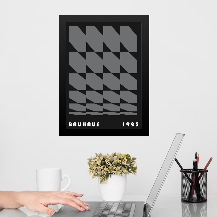 Quadro Bauhaus Cinza e Preto - Rolled Hexagons