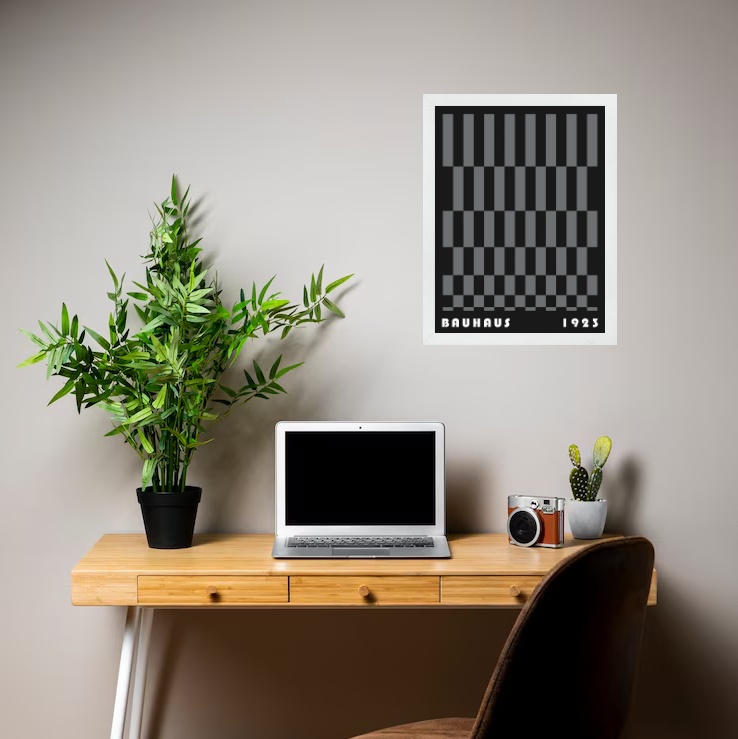 Quadro Bauhaus Cinza e Preto - Rolled Rectangles