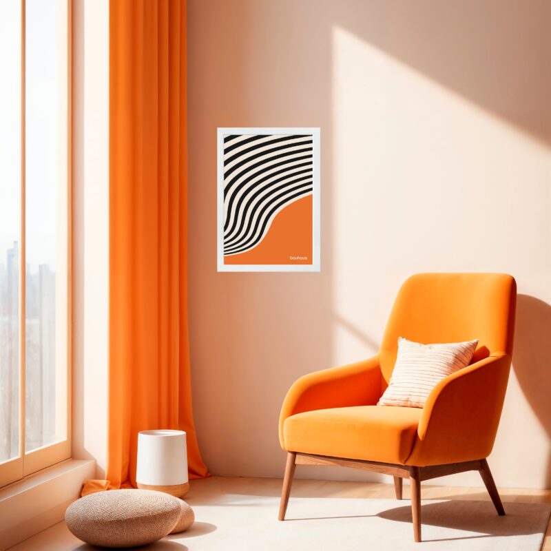 Quadro Bauhaus Laranja e Preto - Curved Sinuosity