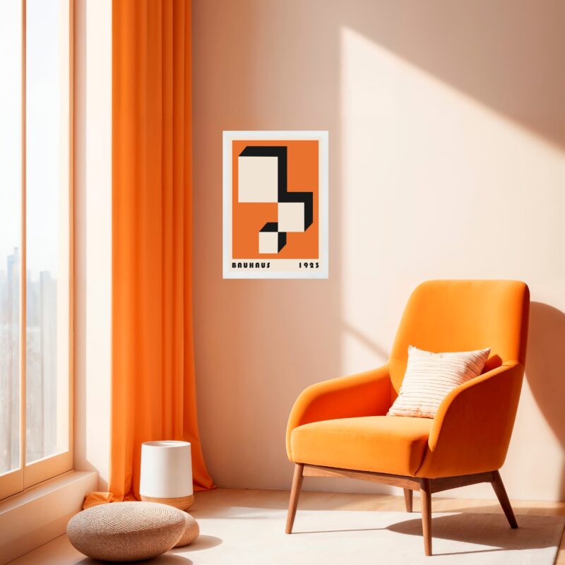 Quadro Bauhaus Laranja e Preto - Descending Blocks