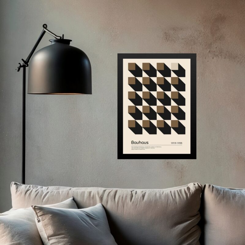 Quadro Bauhaus Marrom e Preto - Cubos