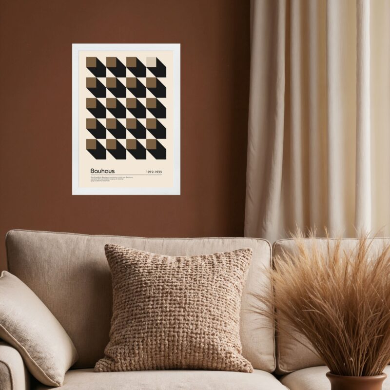 Quadro Bauhaus Marrom e Preto - Cubos