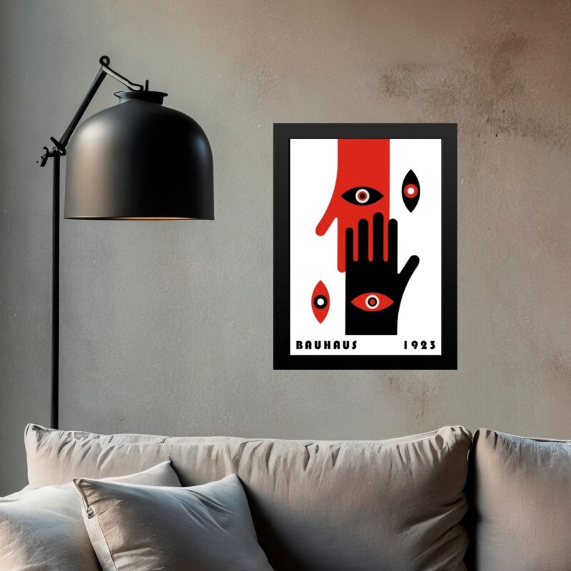 Quadro Bauhaus Preto e Vermelho - Mãos e Olhos