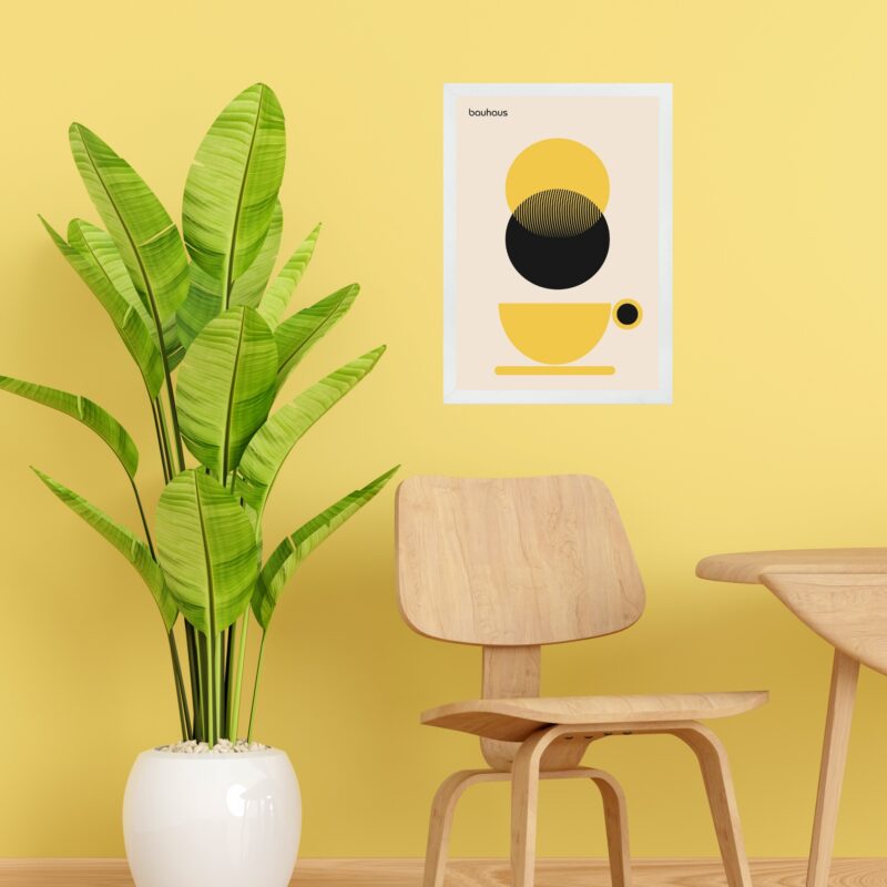 Quadro Bauhaus Xícara De Café Preto e Amarelo