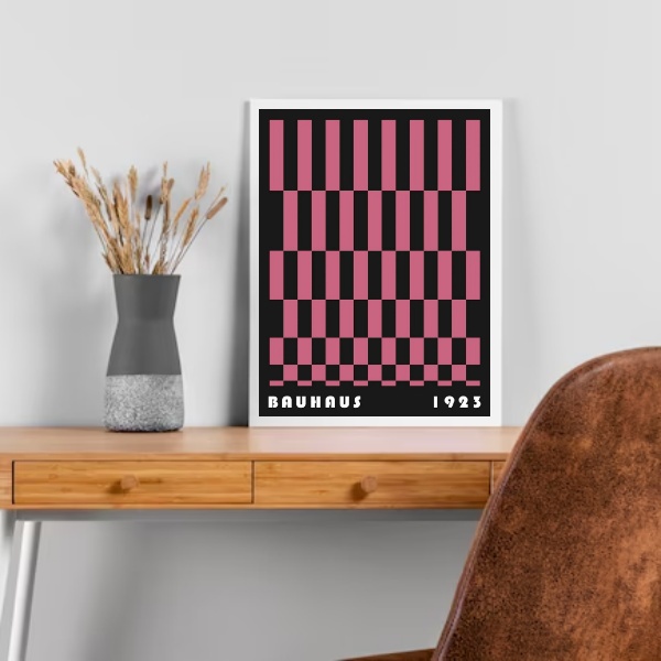 Quadro Bauhaus pink Black- Rolled Rectangles