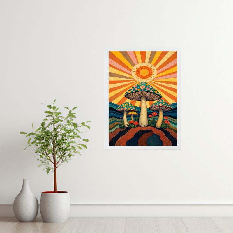 Quadro Boho Hippy Mushroom Sunrise