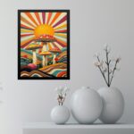 Quadro Cogumelos - Boho Hippy Mushroom Sunrise