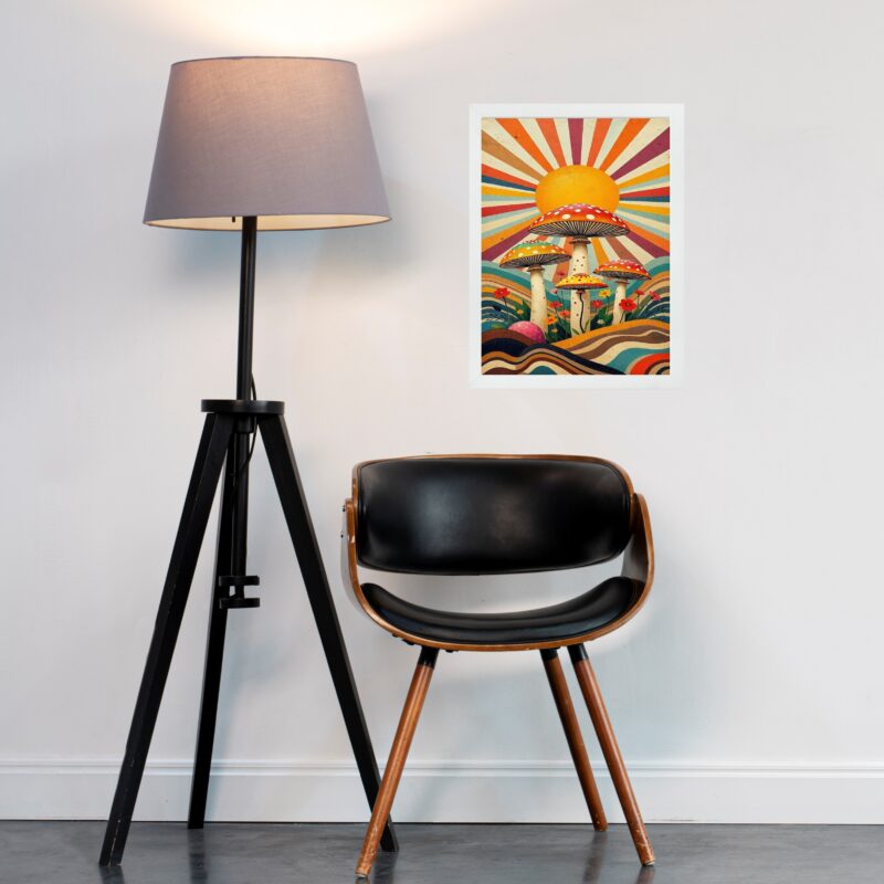 Quadro Cogumelos - Boho Hippy Mushroom Sunrise