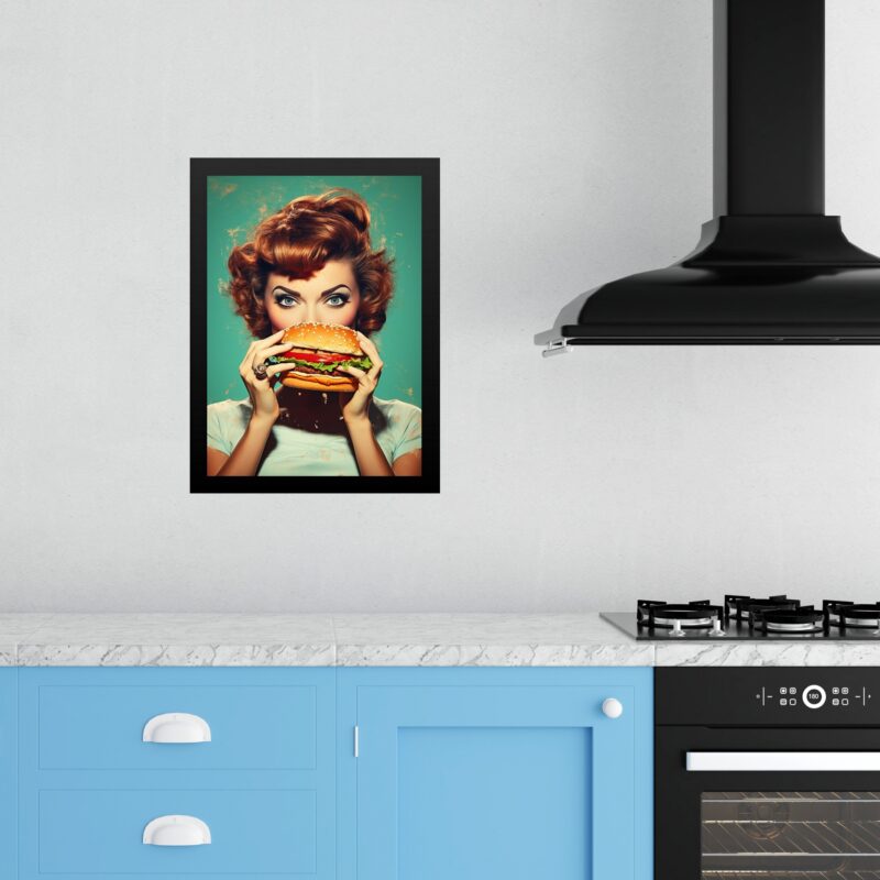 Quadro Cozinha Retro Pin Up Hamburger