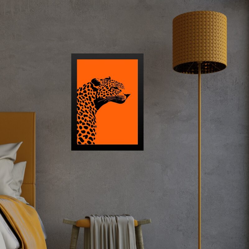 Quadro Decorativo Leopardo Fundo Laranja