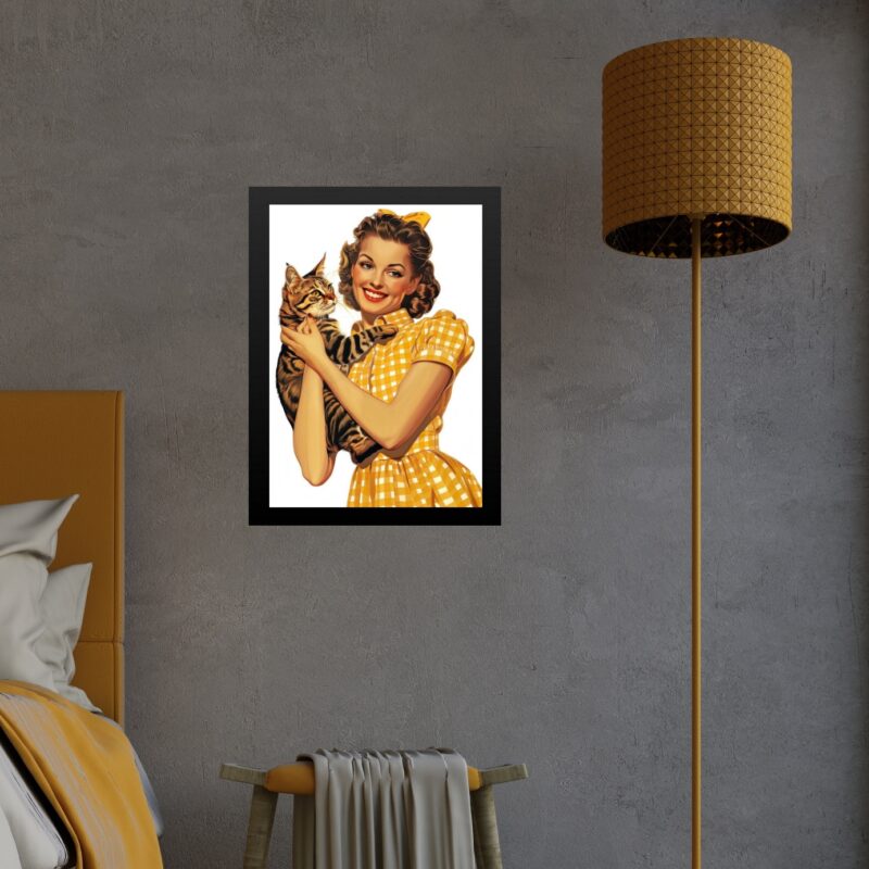 Quadro Decorativo Vintage Pin Up Com Gato