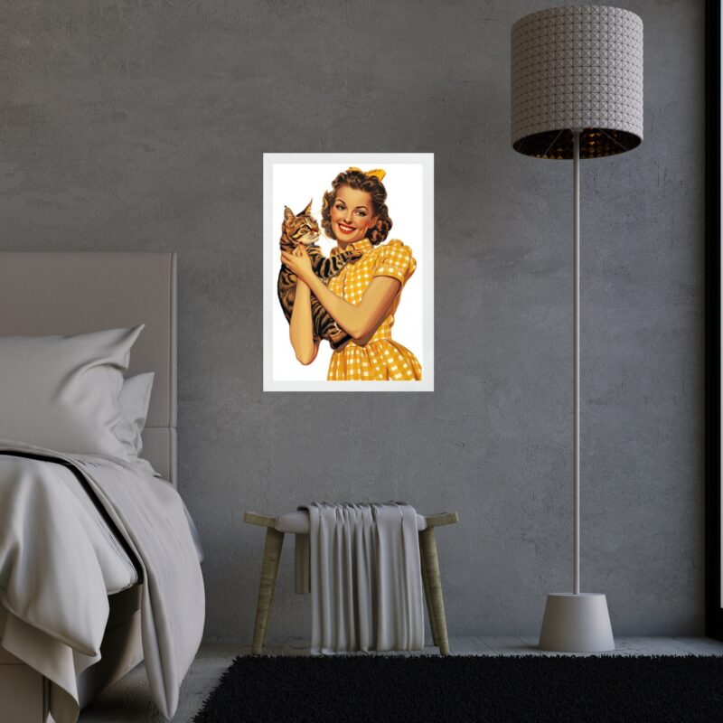 Quadro Decorativo Vintage Pin Up Com Gato