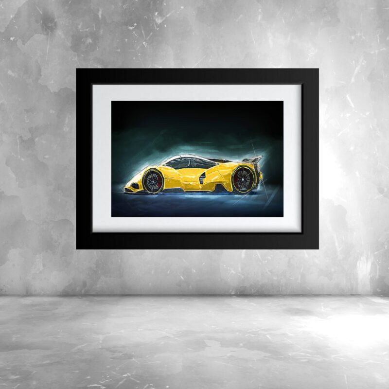 Quadro Desenho Esboço Carro Amarelo - 60x48 Cm