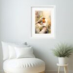 Quadro Elegante Aquarela Passarinho- 60x48 Cm