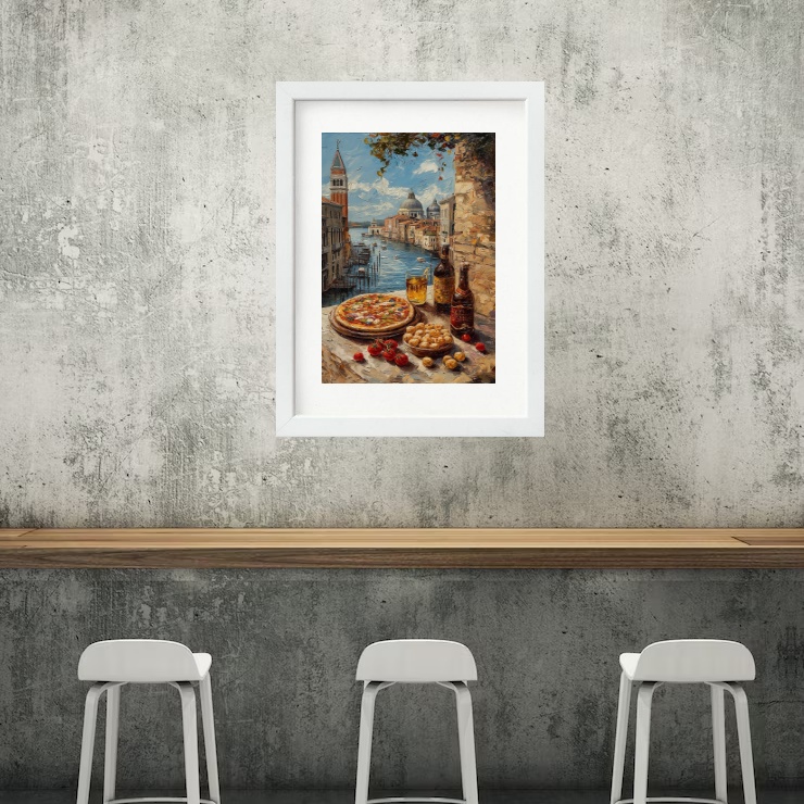 Quadro Itália Comida Com Paisagem- 60X48 Cm