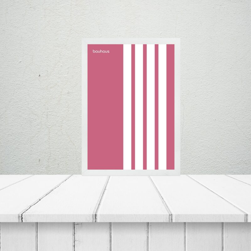 Quadro Minimalista Bauhaus Rosa Listras Brancas
