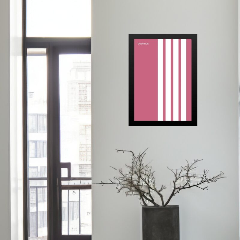 Quadro Minimalista Bauhaus Rosa Listras Brancas