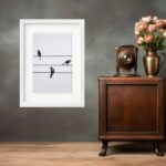 Quadro Minimalista Passarinhos no Fio- 60x48 Cm