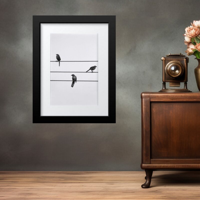 Quadro Minimalista Passarinhos no Fio- 60x48 Cm