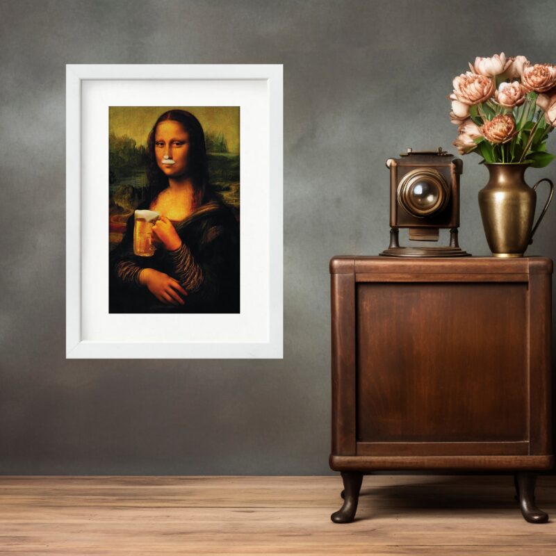 Quadro Monalisa Com Cerveja- 60x48 Cm