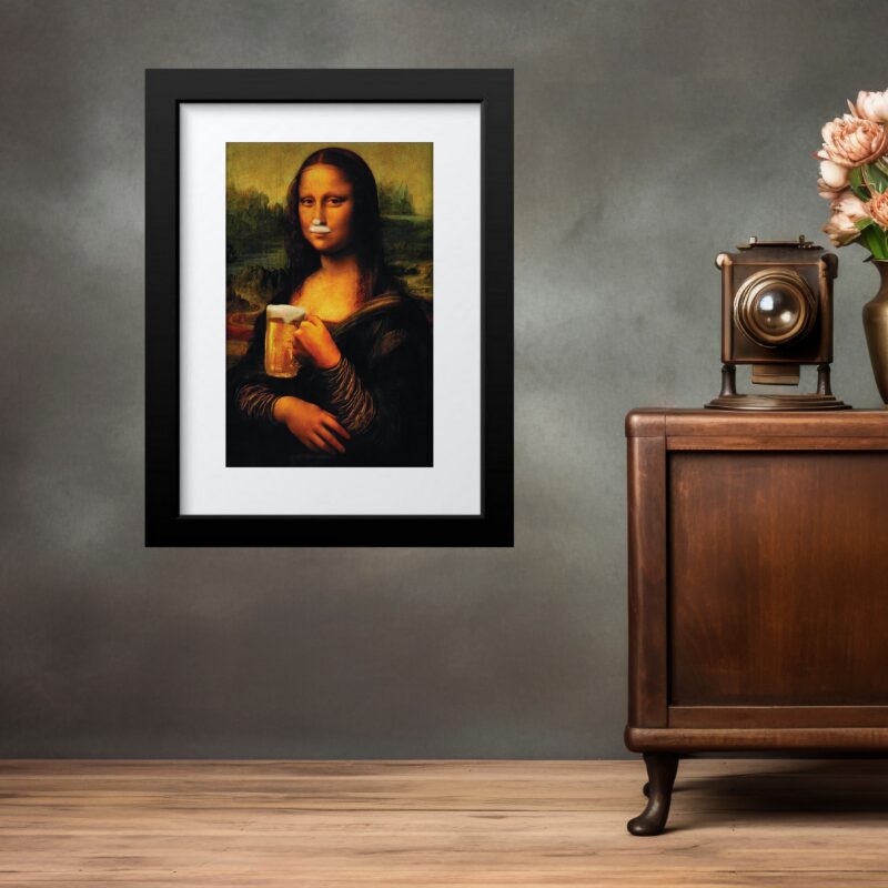 Quadro Monalisa Com Cerveja- 60x48 Cm