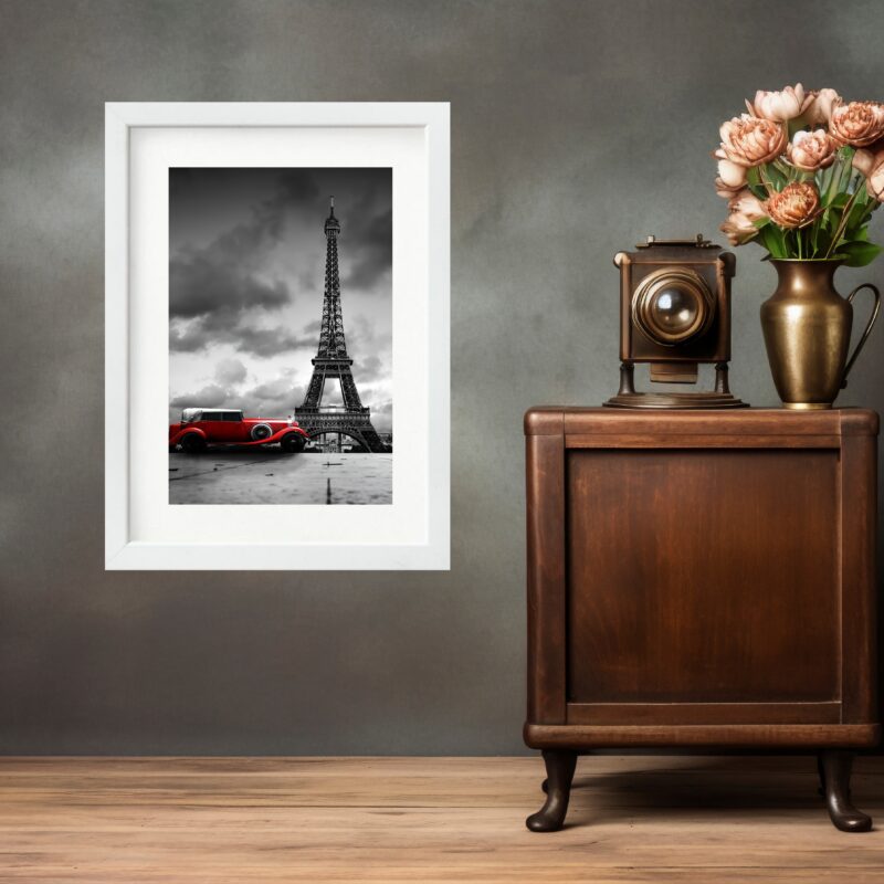 Quadro Paris Carro Vermelho- 60x48 Cm