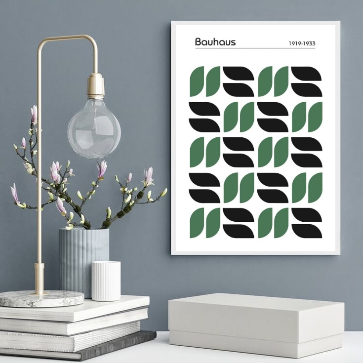 Quadro Poster Bauhaus Verde Grãos Minimalistas