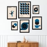 Composição 6 Quadros Artes Bauhaus Azuis e Bege