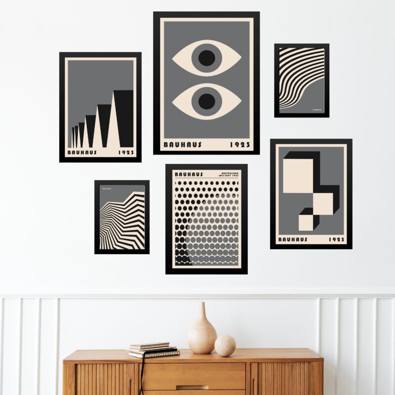 Composição 6 Quadros Modernos Bauhaus Cinza